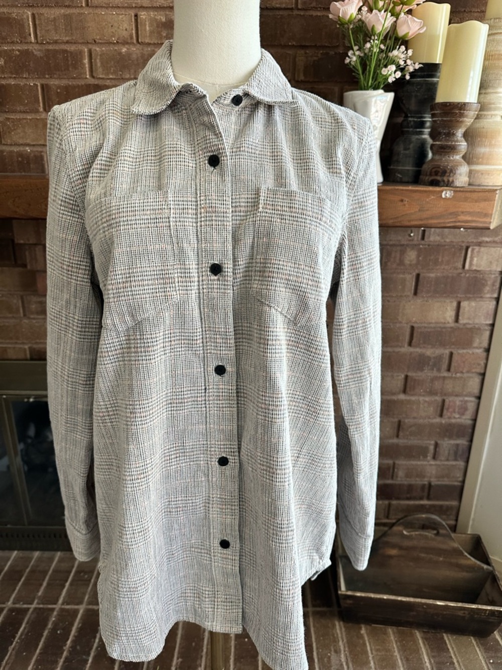 Madewell Plaid Corduroy Shirt Button Down Grey Black Tan Medium